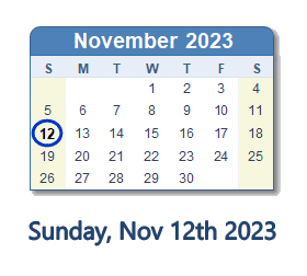 November 12, 2023 calendar