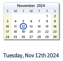 12 November 2024 calendar