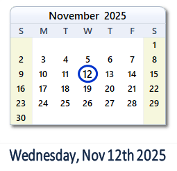 12 November 2025 calendar