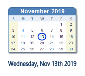 November 13, 2019 calendar