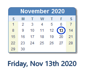 November 13, 2020 calendar