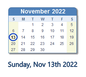 13 November 2022 calendar
