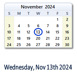 13 November 2024 calendar