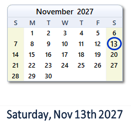 November 13, 2027 calendar