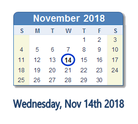 November 14, 2018 calendar