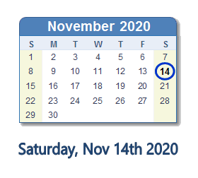 November 14, 2020 calendar