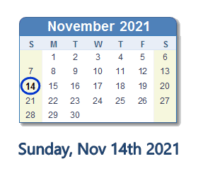 14 November 2021 calendar