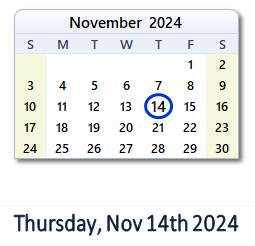 14 November 2024 calendar