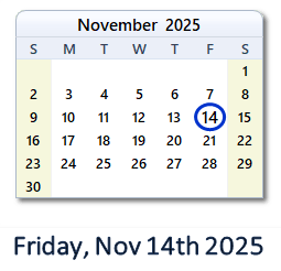 14 November 2025 calendar