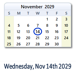 November 14, 2029 calendar