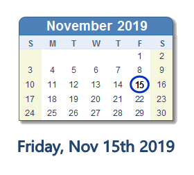 November 15, 2019 calendar