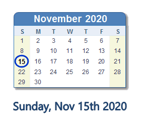 November 15, 2020 calendar