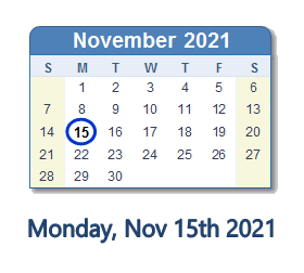 15 November 2021 calendar