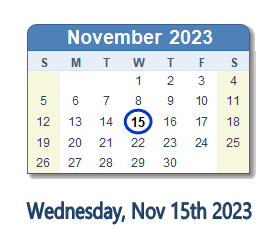 November 15, 2023 calendar