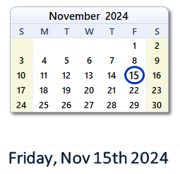 15 November 2024 calendar
