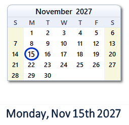 November 15, 2027 calendar
