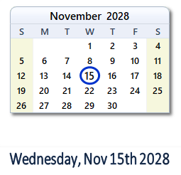 November 15, 2028 calendar