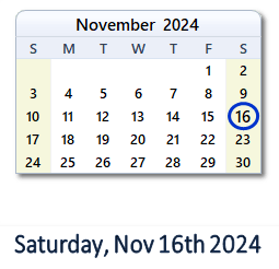 16 November 2024 calendar