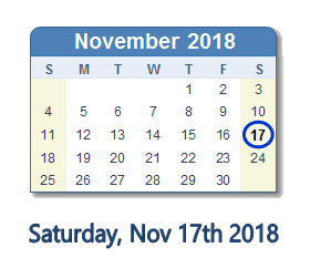 November 17, 2018 calendar