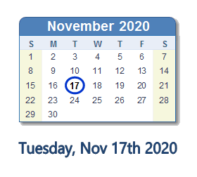 November 17, 2020 calendar
