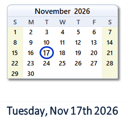 November 17, 2026 calendar