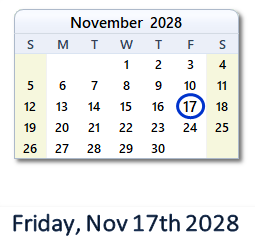 November 17, 2028 calendar