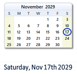 November 17, 2029 calendar
