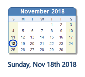 November 18, 2018 calendar