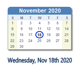 November 18, 2020 calendar