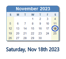 18 November 2023 calendar