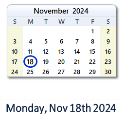 18 November 2024 calendar