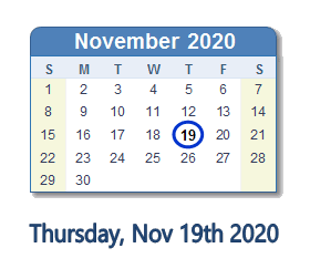 November 19, 2020 calendar