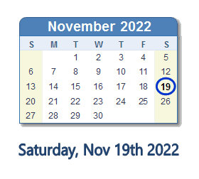 November 19, 2022 calendar