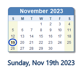 19 November 2023 calendar