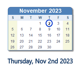 2 November 2023 calendar