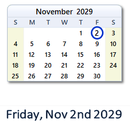 November 2, 2029 calendar