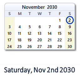 November 2, 2030 calendar