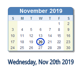 November 20, 2019 calendar