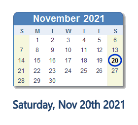 20 November 2021 calendar