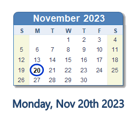 November 20, 2023 calendar