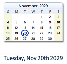 November 20, 2029 calendar