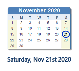 November 21, 2020 calendar