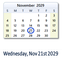 November 21, 2029 calendar
