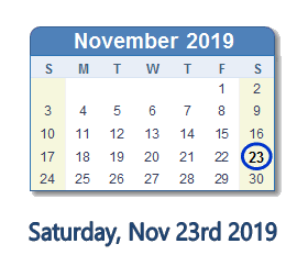 November 23, 2019 calendar