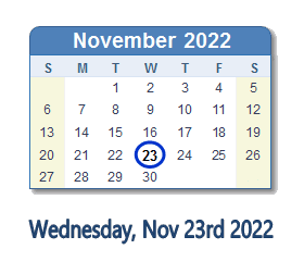 November 23, 2022 calendar