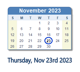 November 23, 2023 calendar