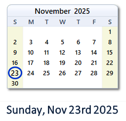 November 23, 2025 calendar