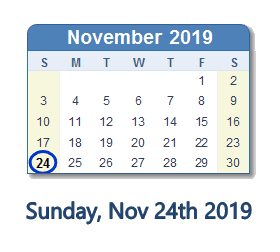 November 24, 2019 calendar