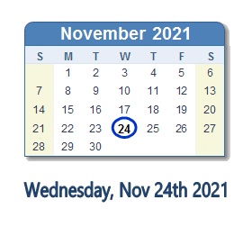 24 November 2021 calendar