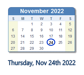 24 November 2022 calendar